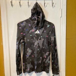 Adidas youth size M (10-12) all over logo print camo hooded long sleeve shirt